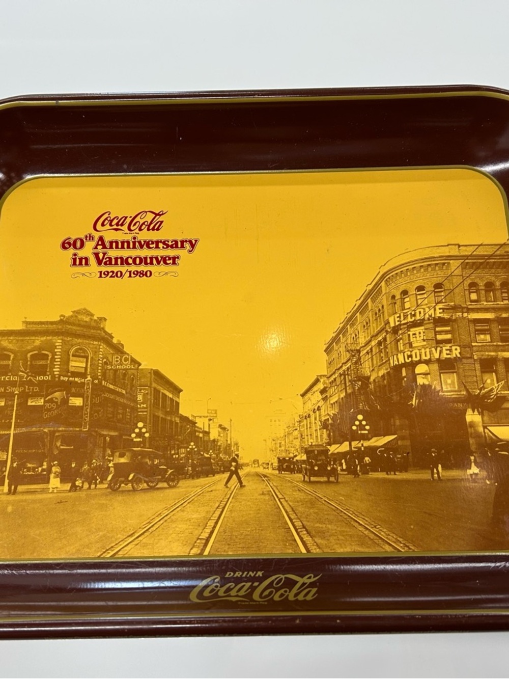 Coca-Cola Yellow and Brown 60th Anniversary Vancouver Commemorative Tray